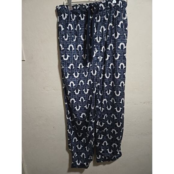 True Religion Lounge Fleece Pants L Blue Small White Horseshoe and Letter Logos - Picture 1 of 10